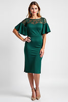 Load image into Gallery viewer, Dark Green Midi Boat Neck Ruffled Sleeve Mother of the Bride Dress with Lace