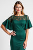 Load image into Gallery viewer, Dark Green Midi Boat Neck Ruffled Sleeve Mother of the Bride Dress with Lace