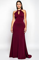 Load image into Gallery viewer, Burgundy Halter A Line Keyhole Long Chiffon Formal Dress