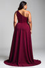 Load image into Gallery viewer, Burgundy One Shoulder A Line Long Chiffon Formal Dress with Beading