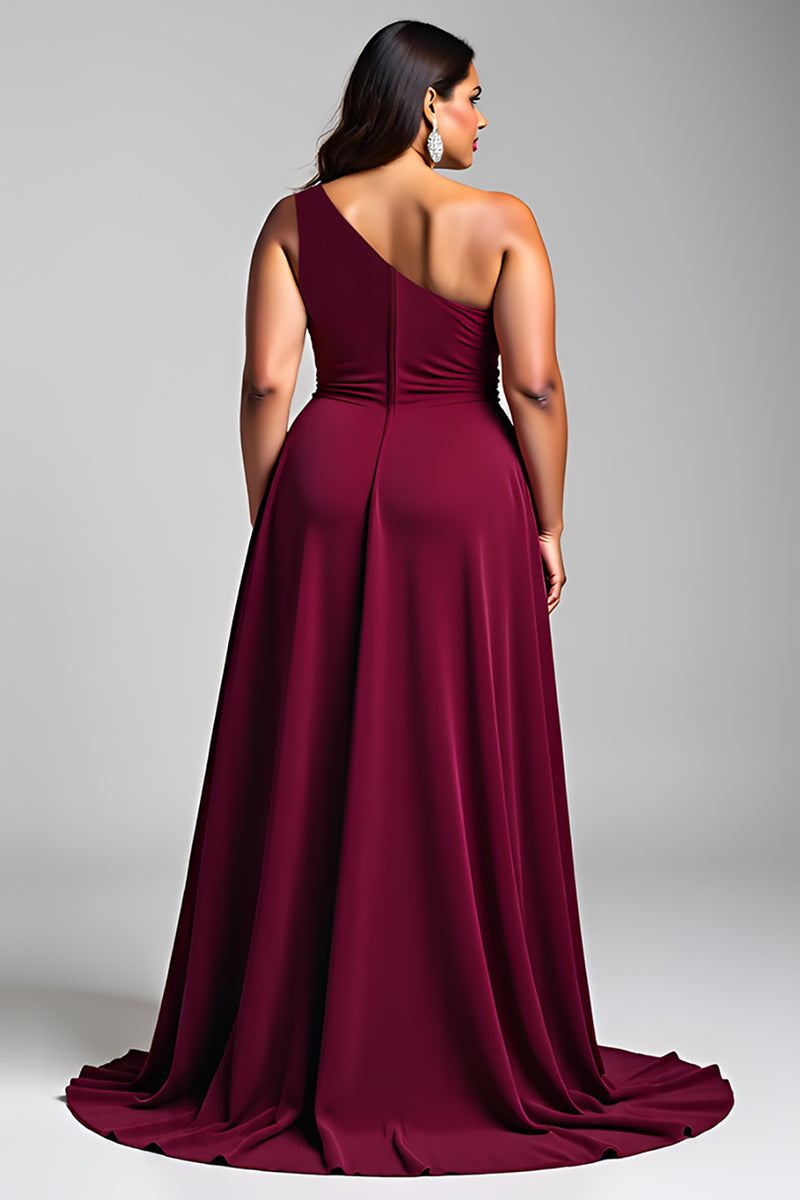 Load image into Gallery viewer, Burgundy One Shoulder A Line Long Chiffon Formal Dress with Beading