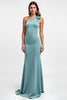 Load image into Gallery viewer, Blue Sheath Floral One Shoulder Long Bridesmaid Dress