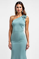 Load image into Gallery viewer, Blue Sheath Floral One Shoulder Long Bridesmaid Dress