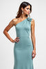 Load image into Gallery viewer, Blue Sheath Floral One Shoulder Long Bridesmaid Dress