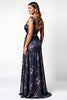 Load image into Gallery viewer, One Shoulder Navy Flower Long Bridesmaid Dress with Slit