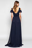 Load image into Gallery viewer, A Line Navy Cold Shoulder Long Bridesmaid Dress