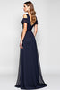 Load image into Gallery viewer, A Line Navy Cold Shoulder Long Bridesmaid Dress