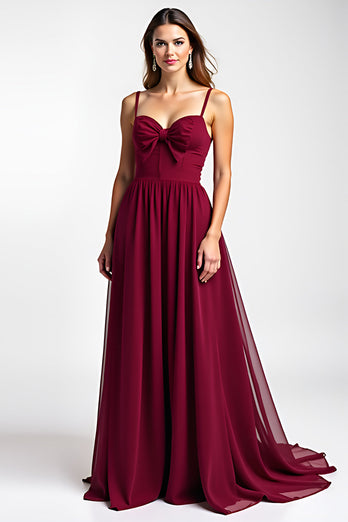 Burgundy Spaghetti Straps Chiffon Long Bridesmaid Dress