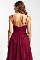 Load image into Gallery viewer, Burgundy Spaghetti Straps Chiffon Long Bridesmaid Dress