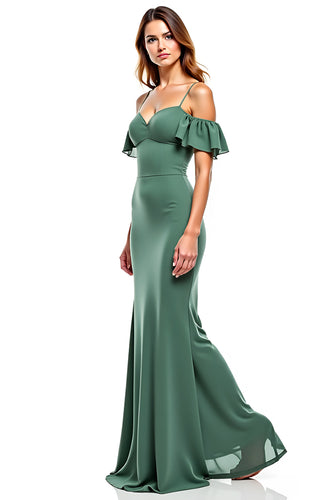 Eucalyptus Chiffon Sheath Long Bridesmaid Dress
