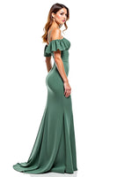 Load image into Gallery viewer, Eucalyptus Chiffon Sheath Long Bridesmaid Dress