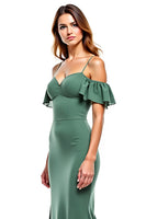 Load image into Gallery viewer, Eucalyptus Chiffon Sheath Long Bridesmaid Dress