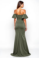 Load image into Gallery viewer, Olive Off the Shoulder Sheath Long Bridesmaid Dress with Slit