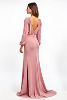 Load image into Gallery viewer, Dusty Rose Deep V-Neck Bridesmaid Dress with Long Sleeves