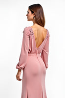 Load image into Gallery viewer, Dusty Rose Deep V-Neck Bridesmaid Dress with Long Sleeves
