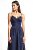 Load image into Gallery viewer, Spaghetti Straps Navy A Line Long Bridesmaid Dress with Slit