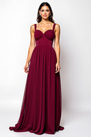 Load image into Gallery viewer, Burgundy Sweetheart Chiffon Long Bridesmaid Dress