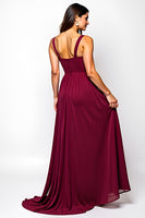 Load image into Gallery viewer, Burgundy Sweetheart Chiffon Long Bridesmaid Dress