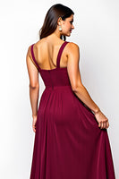 Load image into Gallery viewer, Burgundy Sweetheart Chiffon Long Bridesmaid Dress