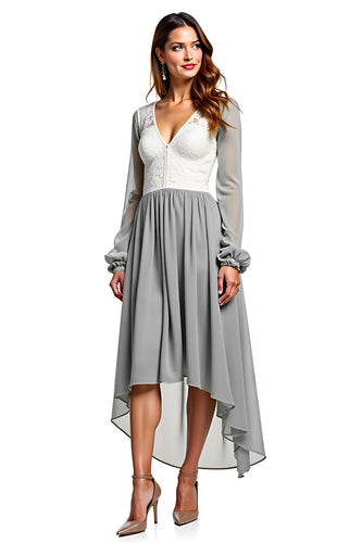 Chiffon Silver Ivory High-Low Bridesmaid Dress