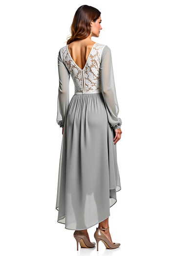 Chiffon Silver Ivory High-Low Bridesmaid Dress