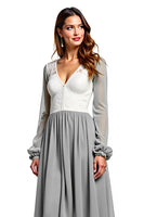 Load image into Gallery viewer, Chiffon Silver Ivory High-Low Bridesmaid Dress