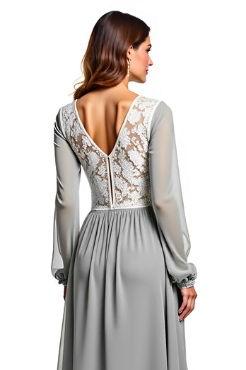Chiffon Silver Ivory High-Low Bridesmaid Dress