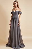 Load image into Gallery viewer, Steel Grey Chiffon A Line Backless Long Bridesmaid Dress