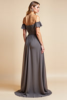 Load image into Gallery viewer, Steel Grey Chiffon A Line Backless Long Bridesmaid Dress