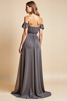 Load image into Gallery viewer, Steel Grey Chiffon A Line Backless Long Bridesmaid Dress