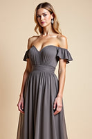 Load image into Gallery viewer, Steel Grey Chiffon A Line Backless Long Bridesmaid Dress