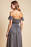 Load image into Gallery viewer, Steel Grey Chiffon A Line Backless Long Bridesmaid Dress