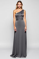 Load image into Gallery viewer, One Shoulder Steel Grey Sheath Long Bridesmaid Dress