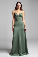 Load image into Gallery viewer, Eucalyptus Spaghetti Straps Satin Long Bridesmaid Dress