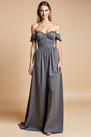 Load image into Gallery viewer, Steel Grey Sweetheart A Line Long Bridesmaid Dress