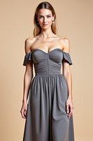 Load image into Gallery viewer, Steel Grey Sweetheart A Line Long Bridesmaid Dress