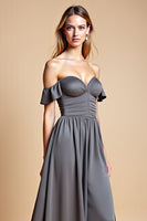 Load image into Gallery viewer, Steel Grey Sweetheart A Line Long Bridesmaid Dress