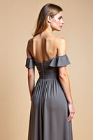 Load image into Gallery viewer, Steel Grey Sweetheart A Line Long Bridesmaid Dress