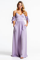 Load image into Gallery viewer, A Line Lilac V-Neck Long Bridesmaid Dress with Pockets