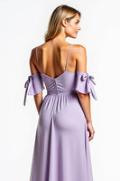 Load image into Gallery viewer, A Line Lilac V-Neck Long Bridesmaid Dress with Pockets