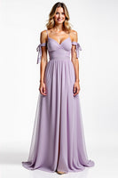 Load image into Gallery viewer, Spaghetti Straps Lilac Chiffon Long Bridesmaid Dress