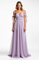 Load image into Gallery viewer, Spaghetti Straps Lilac Chiffon Long Bridesmaid Dress