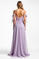 Load image into Gallery viewer, Spaghetti Straps Lilac Chiffon Long Bridesmaid Dress