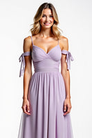 Load image into Gallery viewer, Spaghetti Straps Lilac Chiffon Long Bridesmaid Dress