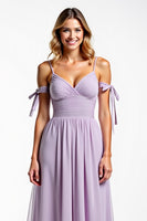 Load image into Gallery viewer, Spaghetti Straps Lilac Chiffon Long Bridesmaid Dress