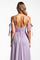 Load image into Gallery viewer, Spaghetti Straps Lilac Chiffon Long Bridesmaid Dress