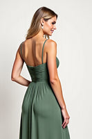Load image into Gallery viewer, Chiffon Eucalyptus A Line Long Bridesmaid Dress with Slit
