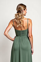 Load image into Gallery viewer, Chiffon Eucalyptus A Line Long Bridesmaid Dress with Slit