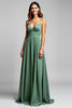 Load image into Gallery viewer, A Line Eucalyptus Ruched Long Bridesmaid Dress