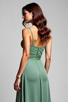 Load image into Gallery viewer, A Line Eucalyptus Ruched Long Bridesmaid Dress